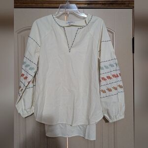 Madewell 100% Cotton Embroidered Puff Sleeve Top XS